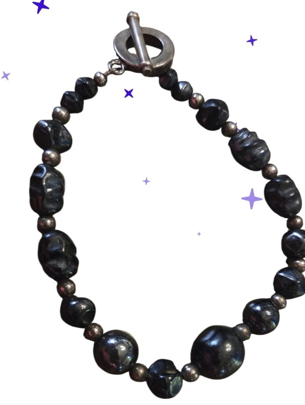 Unisex 8" Handcrafted Black Pearl-like Beaded Bracelet